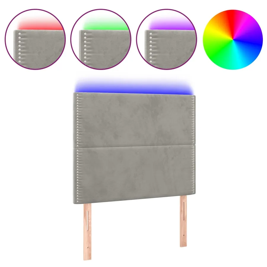 Tête de lit à LED Gris clair 100x5x118/128 cm Velours - 2