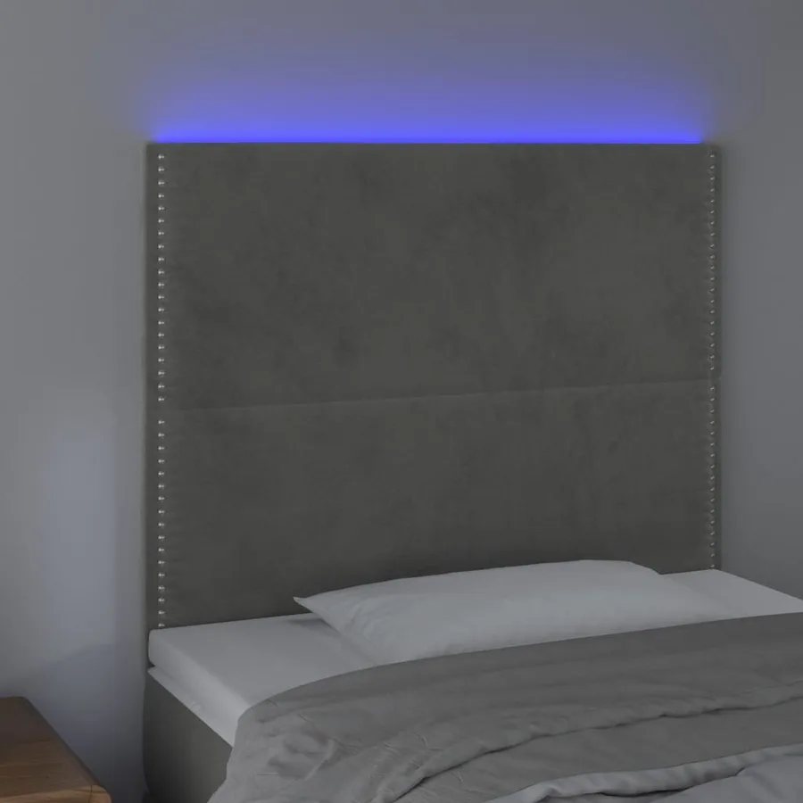 Tête de lit à LED Gris clair 100x5x118/128 cm Velours - 3
