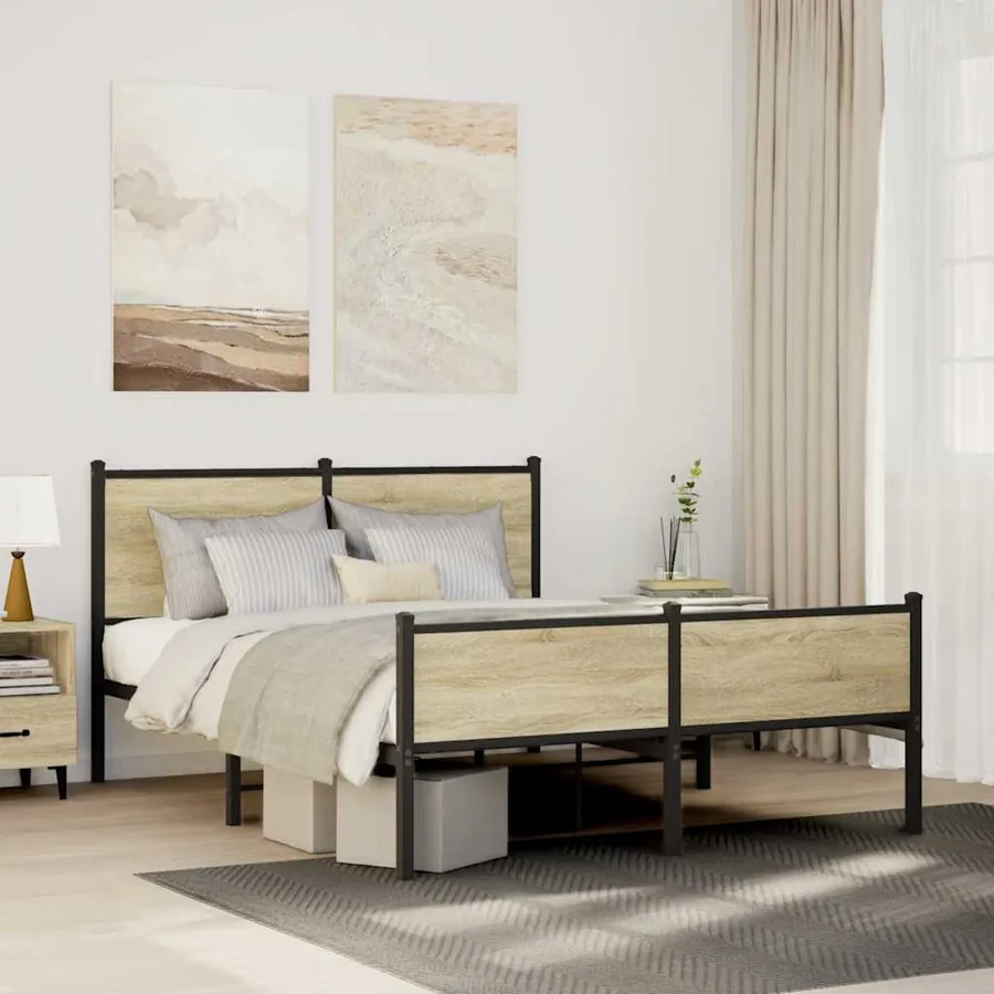 Cadre de lit en métal sans matelas chêne sonoma 140x190 cm