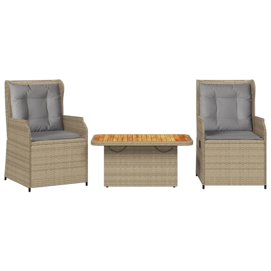 Salon de jardin avec coussins 3 pcs beige résine tressée - 2