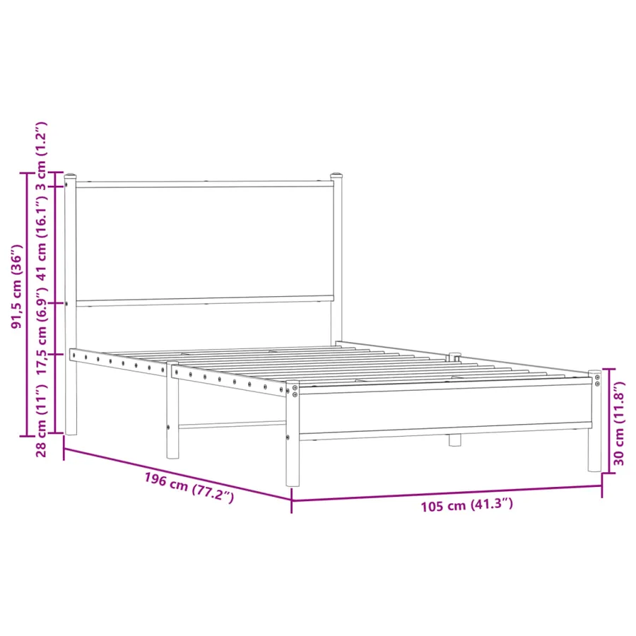 Cadre de lit en métal sans matelas chêne sonoma 100x190 cm - 10
