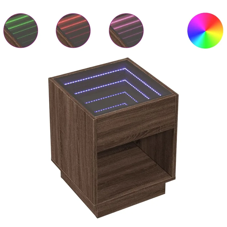 Table basse avec LED infini chêne marron 40x40x50 cm - 2