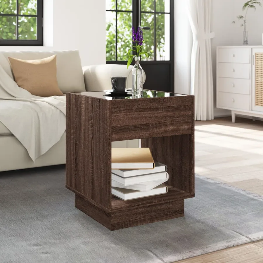 Table basse avec LED infini chêne marron 40x40x50 cm - 4