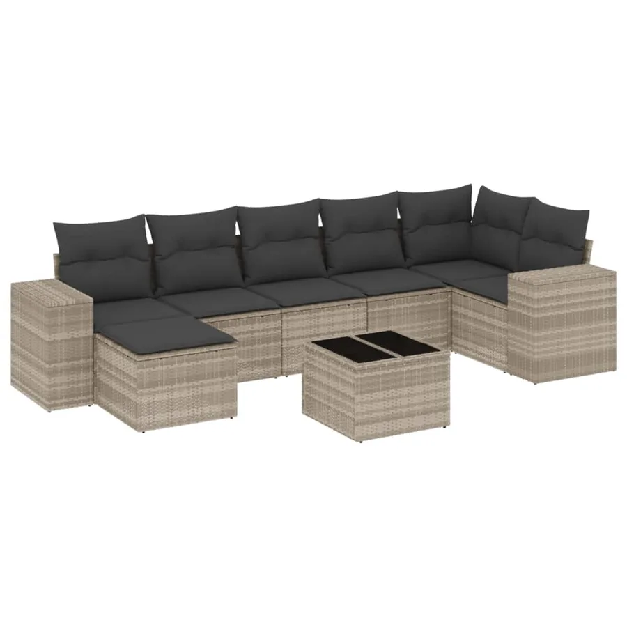 Salon de jardin 8 pcs avec coussins gris clair résine tressée - 2