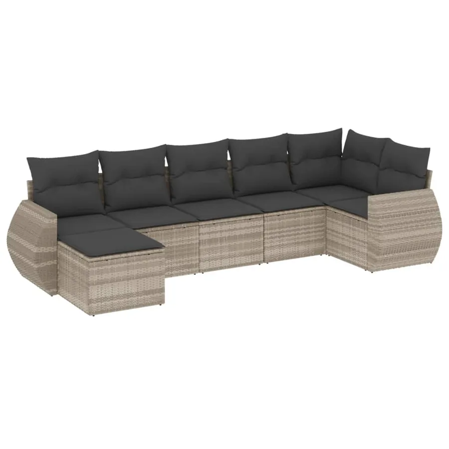 Salon de jardin avec coussins 7 pcs gris clair résine tressée - 2
