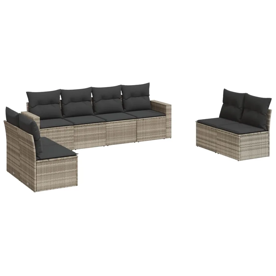 Salon de jardin 8 pcs avec coussins gris clair résine tressée - 2