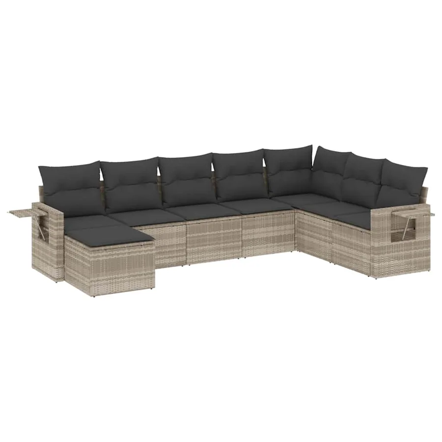 Salon de jardin 8 pcs avec coussins gris clair résine tressée - 2