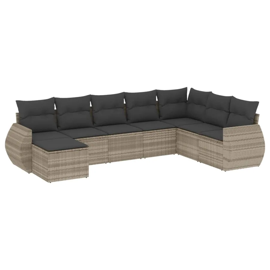 Salon de jardin 8 pcs avec coussins gris clair résine tressée - 2