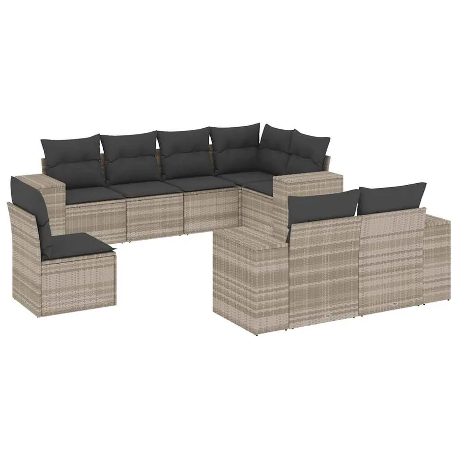 Salon de jardin 8 pcs avec coussins gris clair résine tressée - 2