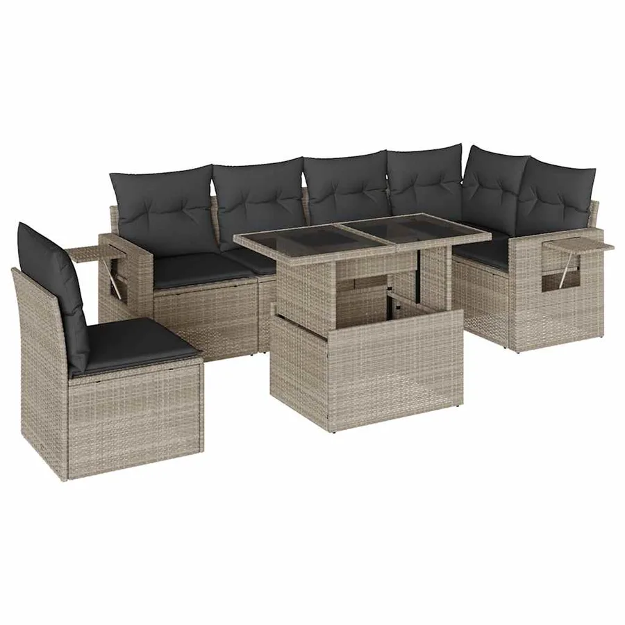 Salon de jardin avec coussins 7 pcs gris clair résine tressée - 2
