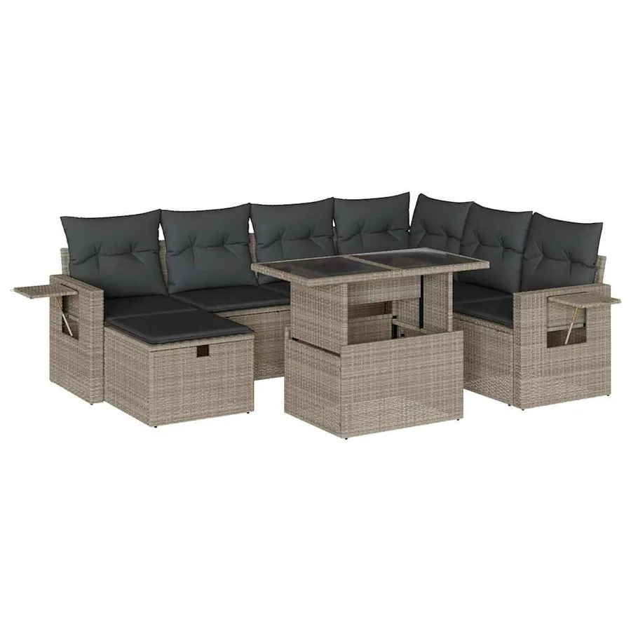 Salon de jardin 8 pcs avec coussins gris clair résine tressée - 2