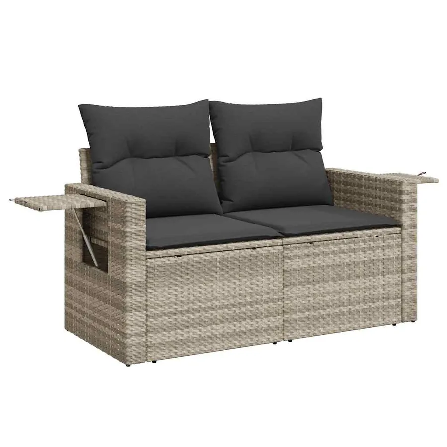 Salon de jardin 8 pcs avec coussins gris clair résine tressée - 5