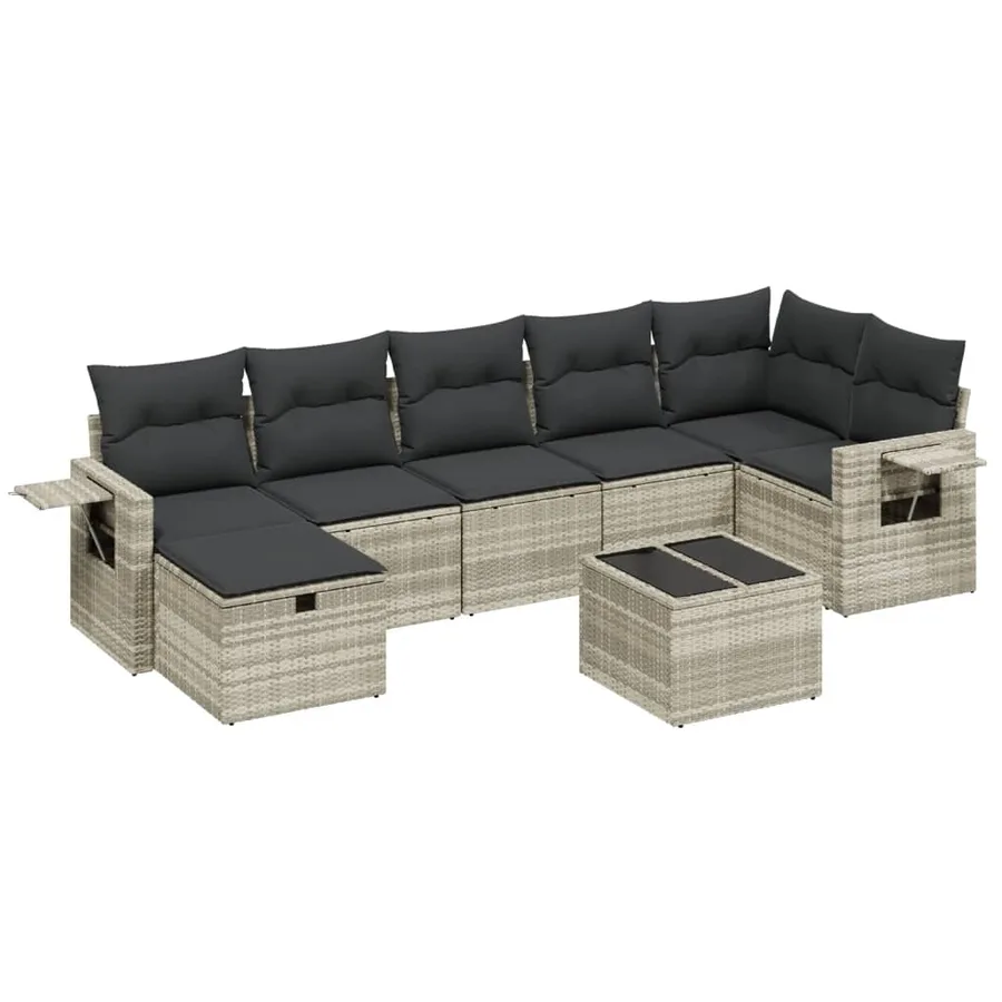 Salon de jardin 8 pcs avec coussins gris clair résine tressée - 2