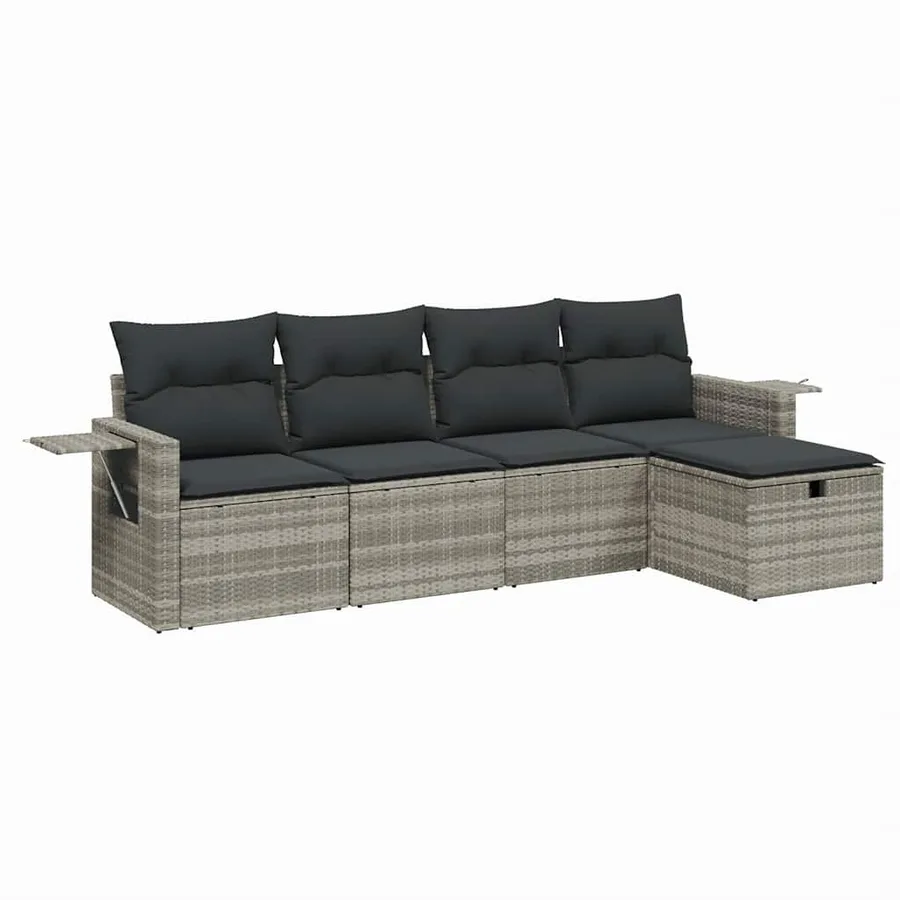 Salon de jardin 5 pcs avec coussins gris clair résine tressée - 2