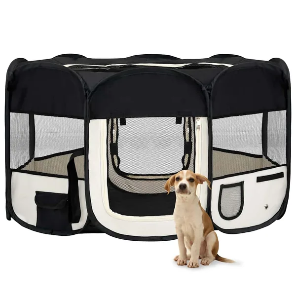 Parc pliable pour chien avec sac de transport Noir 145x145x61cm
