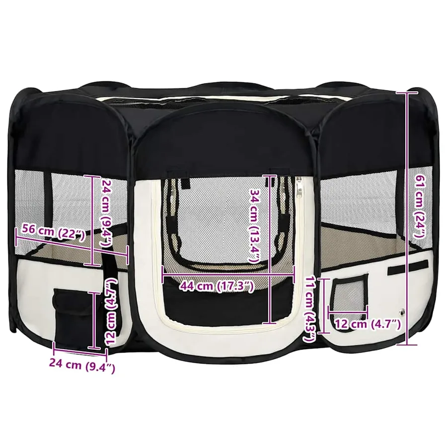 Parc pliable pour chien avec sac de transport Noir 145x145x61cm - 12