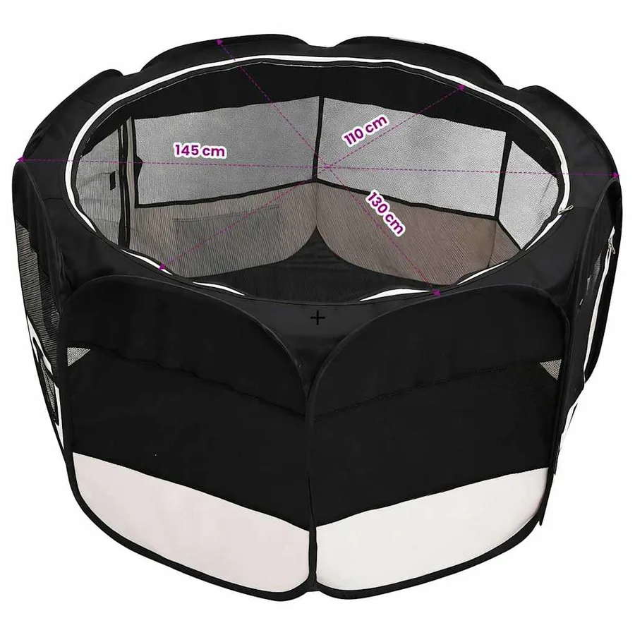 Parc pliable pour chien avec sac de transport Noir 145x145x61cm - 13