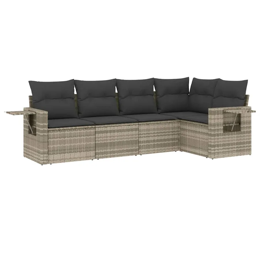 Salon de jardin 5 pcs avec coussins gris clair résine tressée - 2