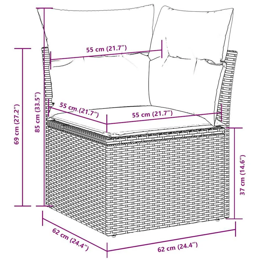 Salon de jardin 5 pcs avec coussins gris clair résine tressée - 9