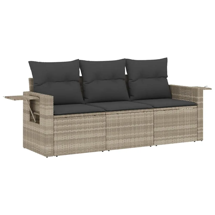 Salon de jardin avec coussins 3 pcs gris clair résine tressée - 2