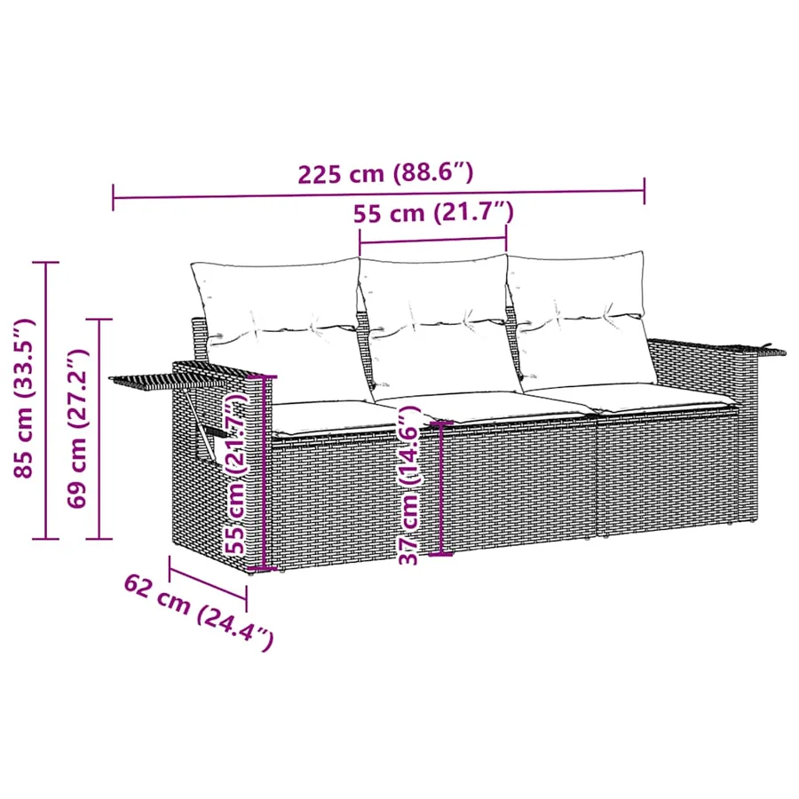 Salon de jardin avec coussins 3 pcs gris clair résine tressée - 7