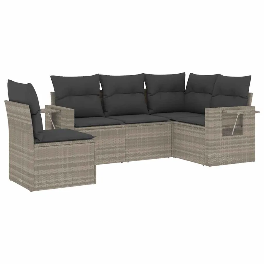 Salon de jardin 5 pcs avec coussins gris clair résine tressée - 2