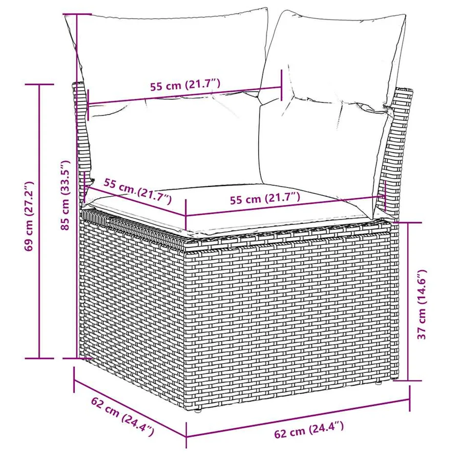 Salon de jardin 5 pcs avec coussins gris clair résine tressée - 9
