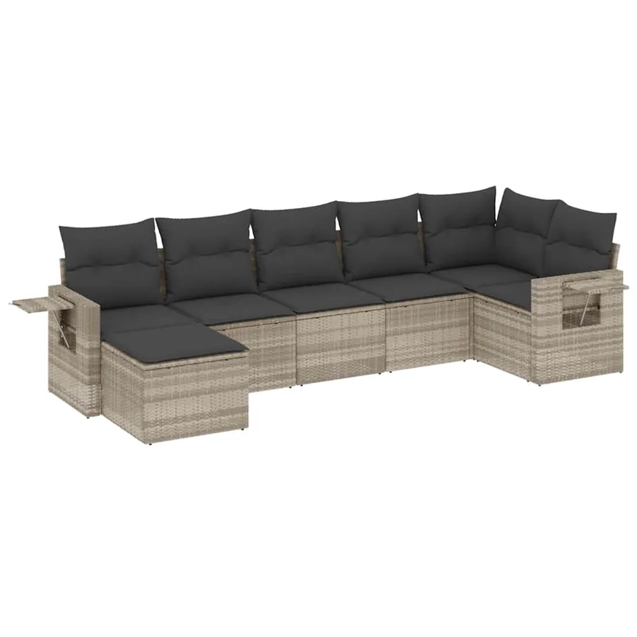 Salon de jardin avec coussins 7 pcs gris clair résine tressée - 2