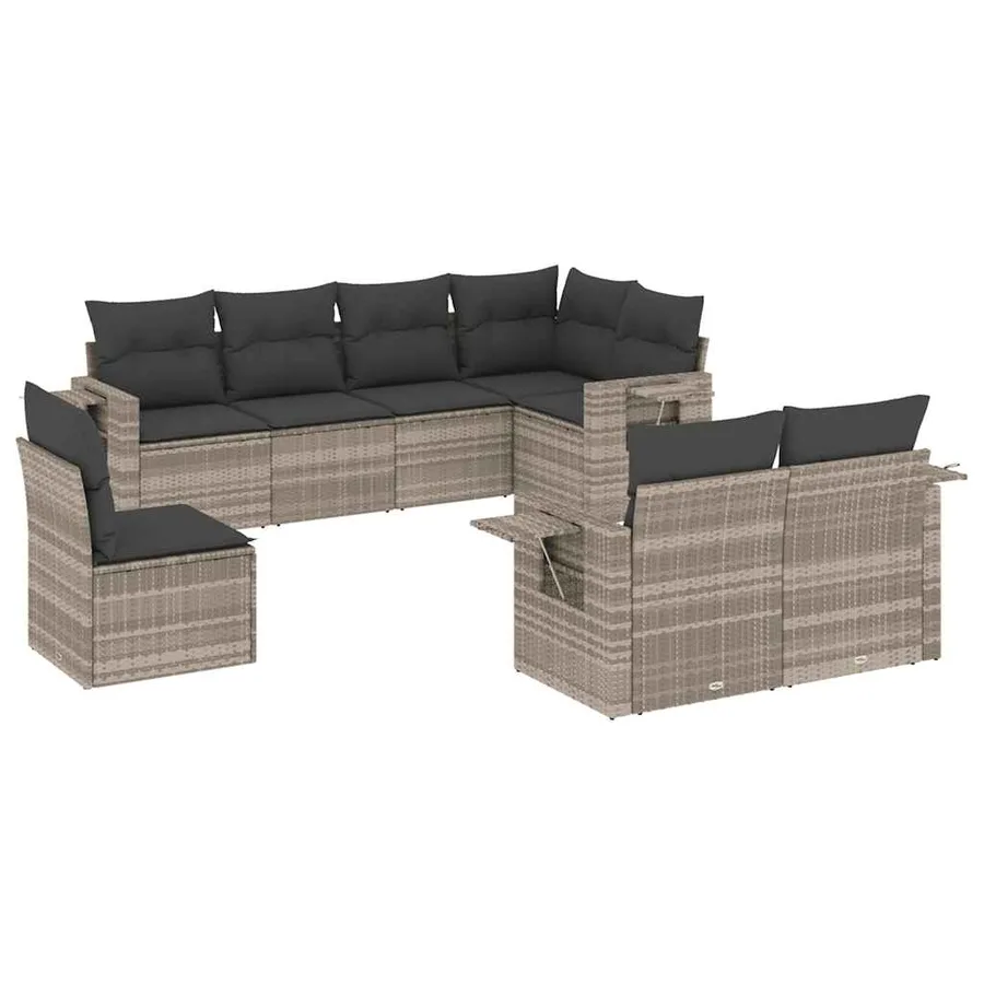 Salon de jardin 8 pcs avec coussins gris clair résine tressée - 2
