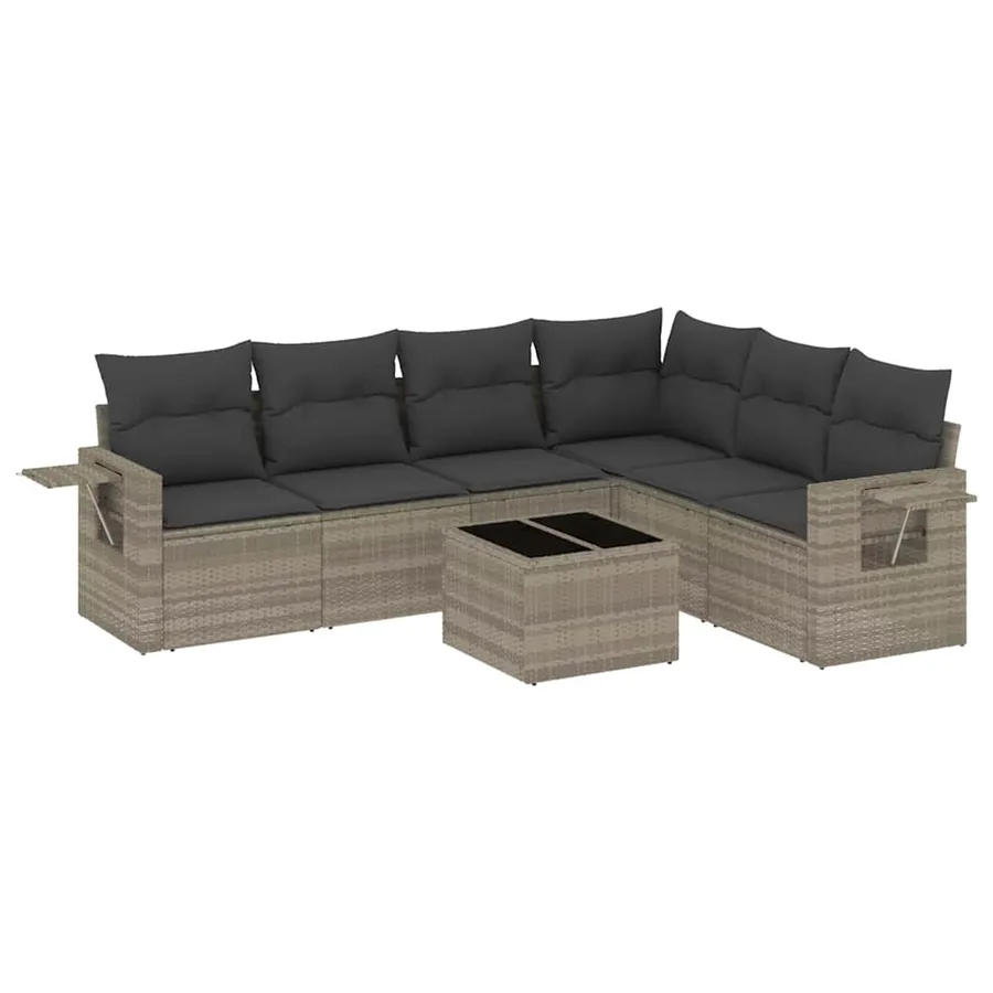 Salon de jardin avec coussins 7 pcs gris clair résine tressée - 2