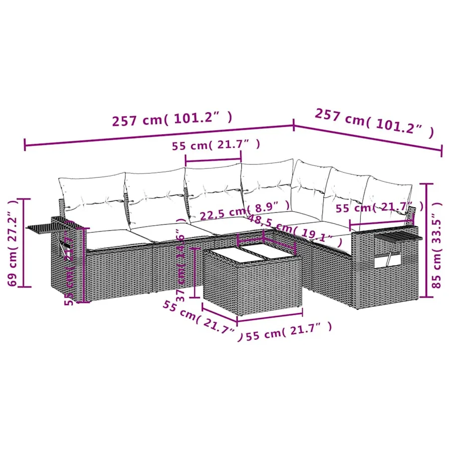 Salon de jardin avec coussins 7 pcs gris clair résine tressée - 9