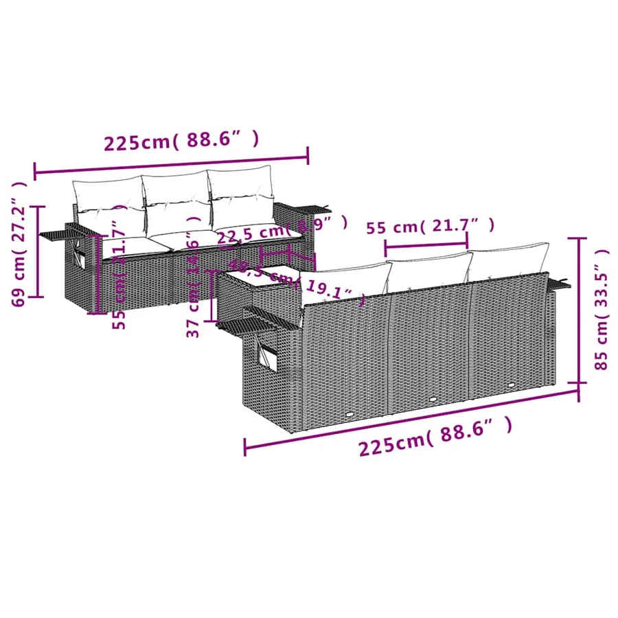 Salon de jardin avec coussins 7 pcs gris clair résine tressée - 8