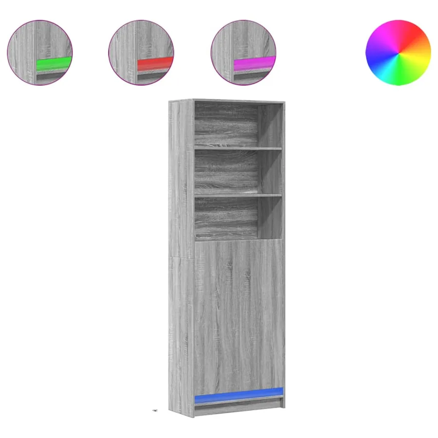 Buffet haut LED sonoma gris 69x32,5x200 cm bois d’ingénierie - 2
