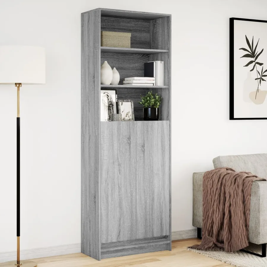 Buffet haut LED sonoma gris 69x32,5x200 cm bois d’ingénierie - 4