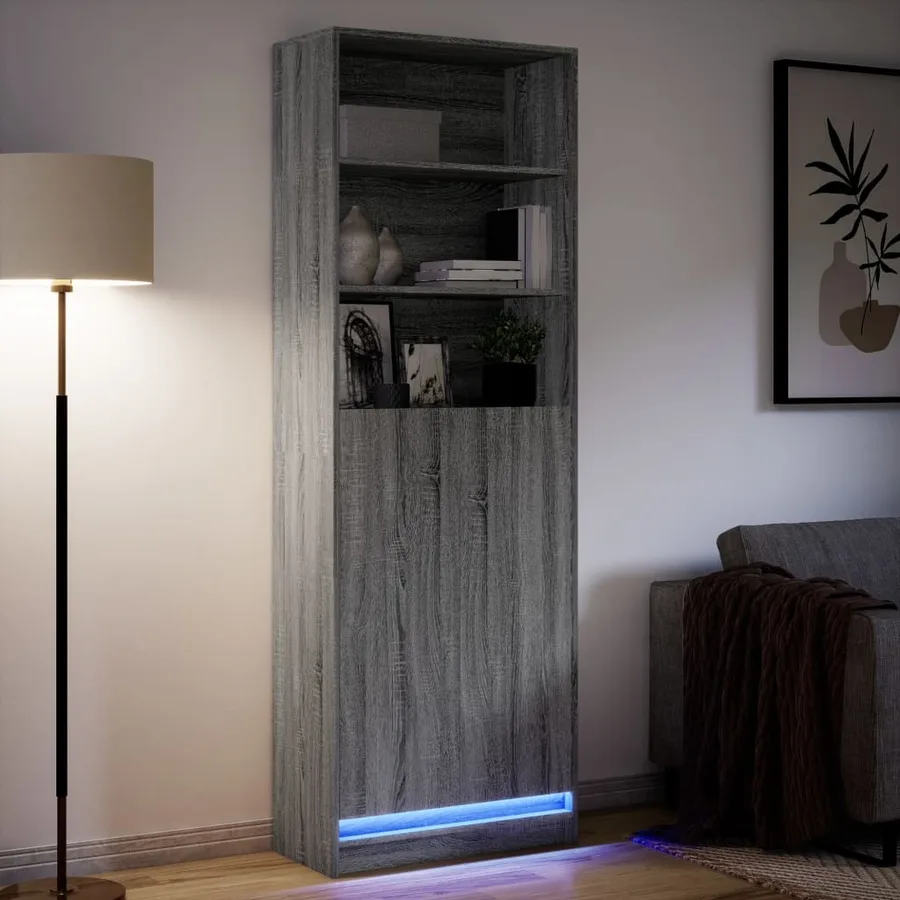 Buffet haut LED sonoma gris 69x32,5x200 cm bois d’ingénierie - 5