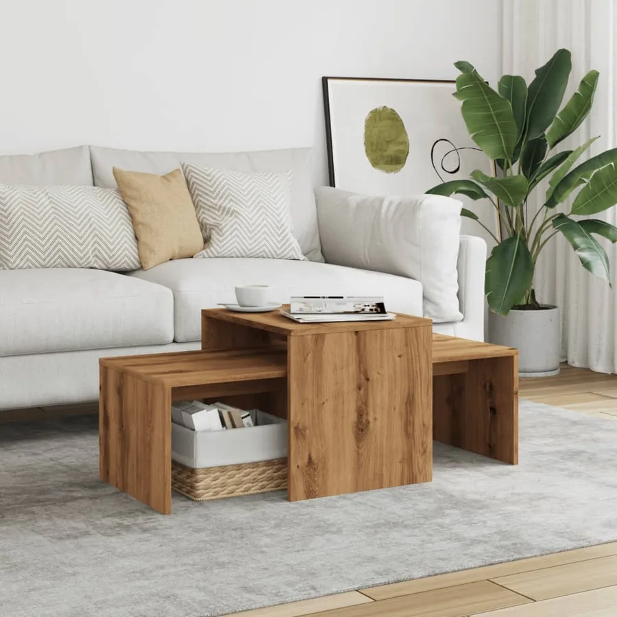 Table basse chêne artisanal 100x48x40 cm bois d'ingénierie - 3