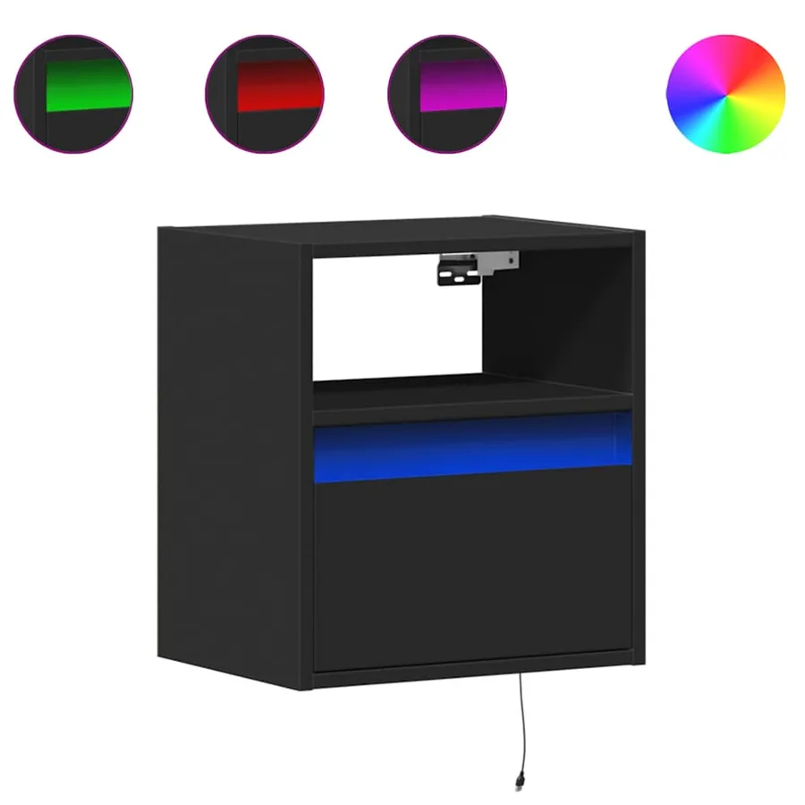 Meubles TV muraux avec lumières LED 2 pcs noir 41x31x45 cm - 2