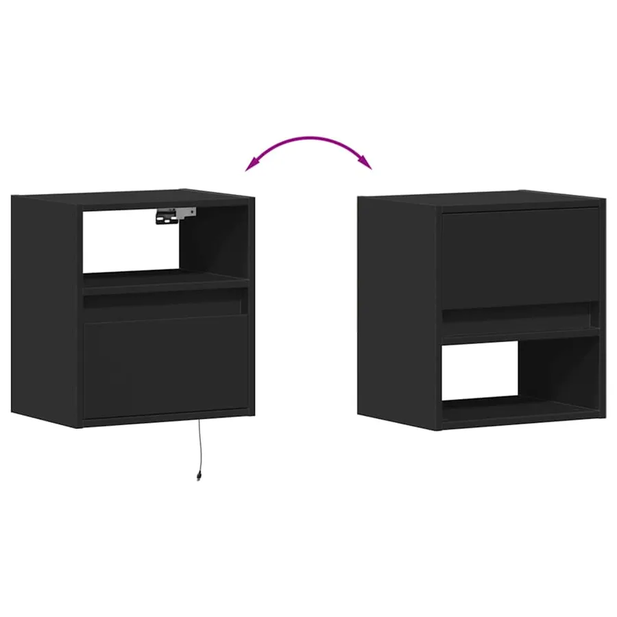 Tables de chevet murales avec lumières LED 2 pcs noir - 10