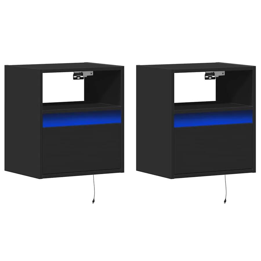 Tables de chevet murales avec lumières LED 2 pcs noir - 3