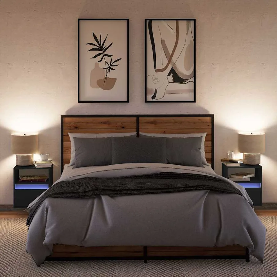 Tables de chevet murales avec lumières LED 2 pcs noir - 4