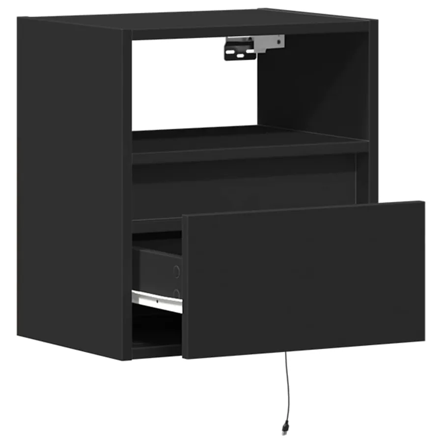 Tables de chevet murales avec lumières LED 2 pcs noir - 9