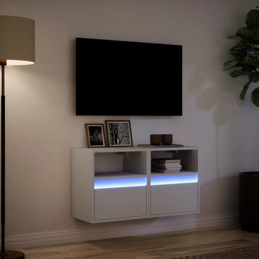 Meubles TV muraux avec lumières LED 2 pcs blanc 41x31x45 cm - 5