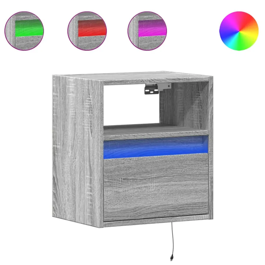 Tables de chevet murales avec lumières LED 2 pcs sonoma gris - 2