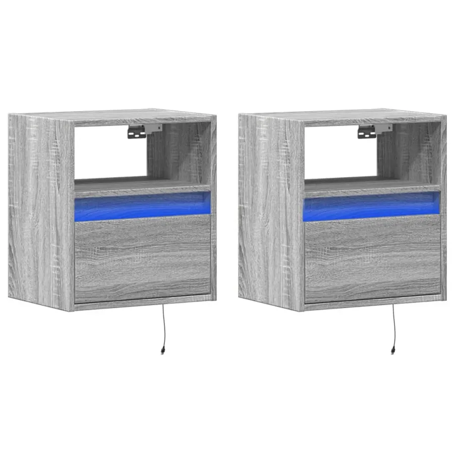 Tables de chevet murales avec lumières LED 2 pcs sonoma gris - 3
