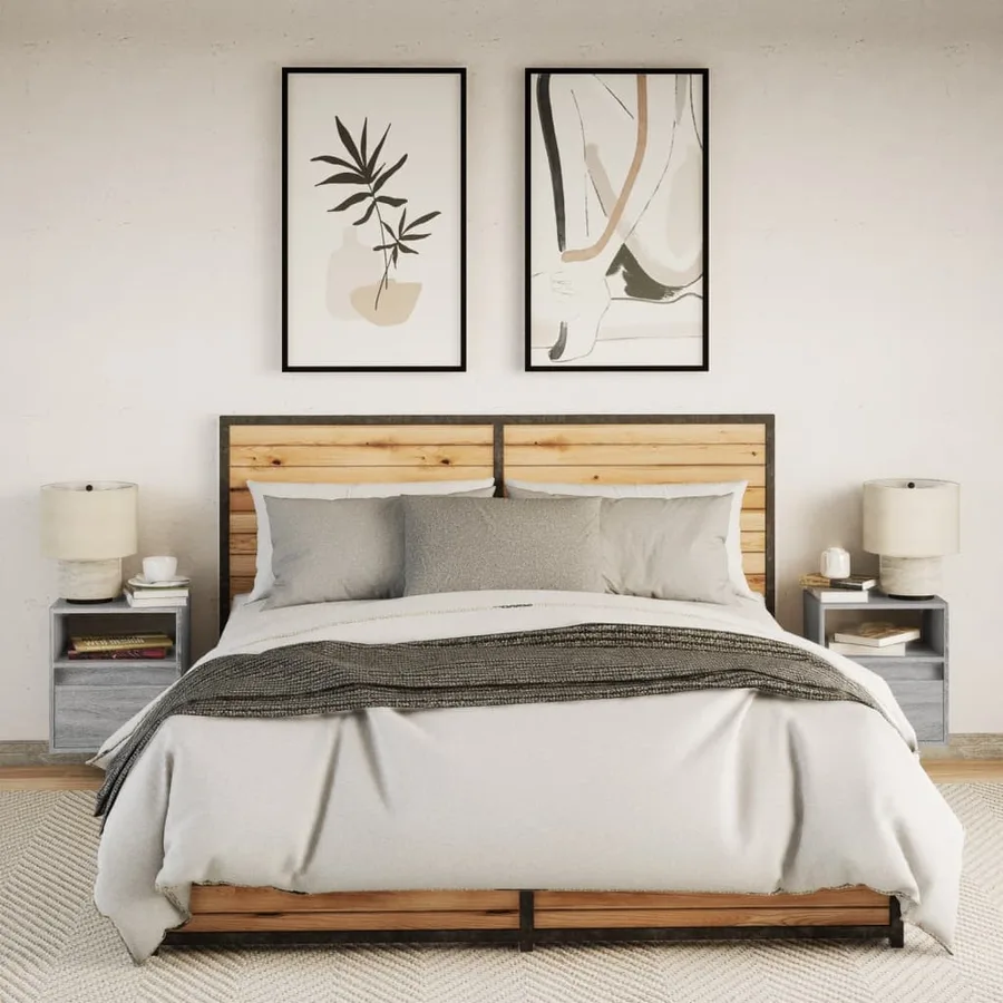 Tables de chevet murales avec lumières LED 2 pcs sonoma gris - 5