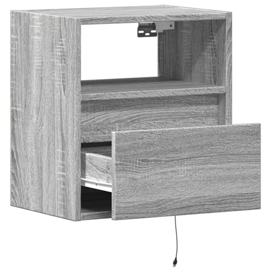 Tables de chevet murales avec lumières LED 2 pcs sonoma gris - 9