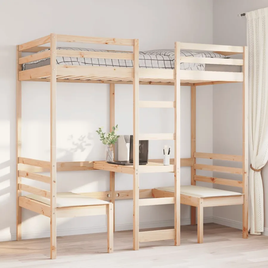 Lit mezzanine avec bureau et chaises 90x200 cm pin massif - 3