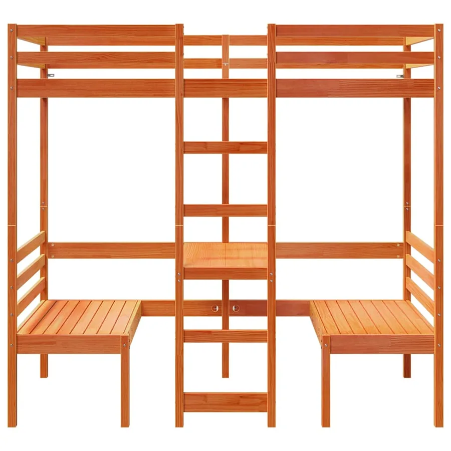 Lit mezzanine avec bureau et chaises brun cire 80x200 cm pin - 5