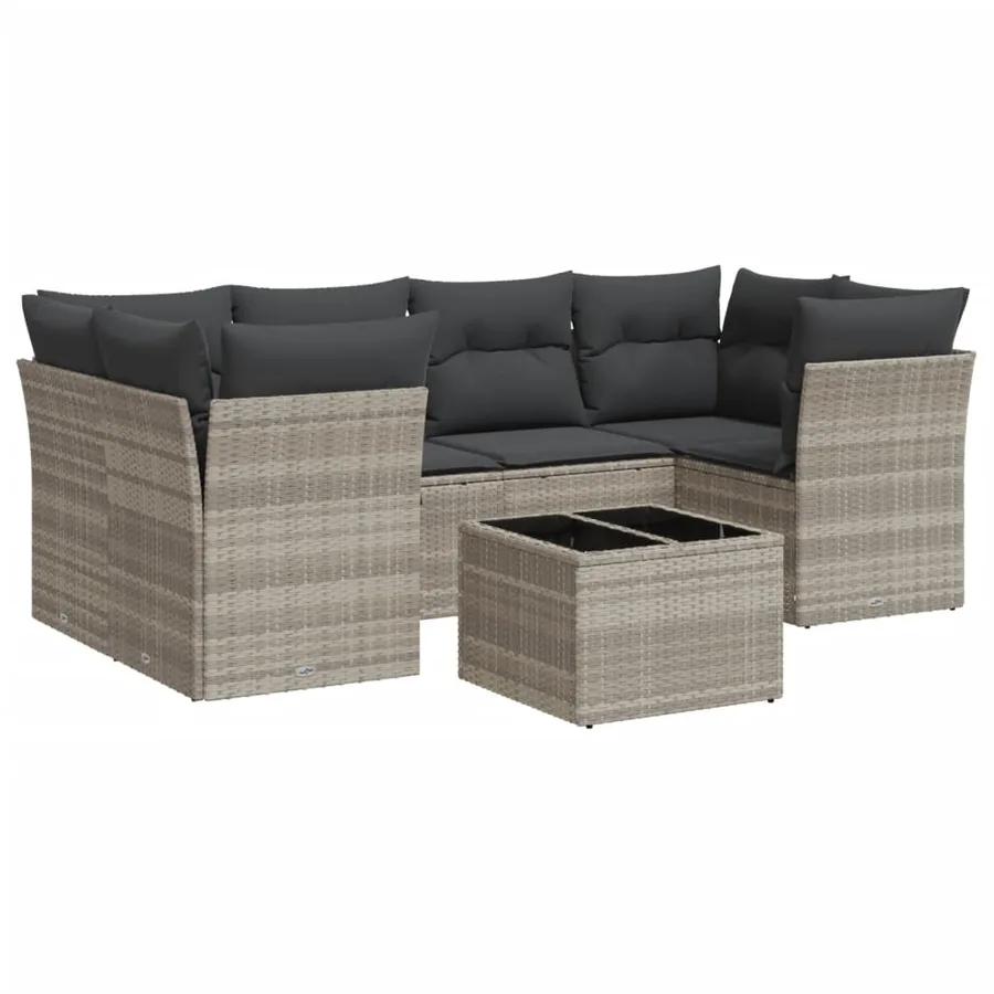 Salon de jardin avec coussins 7 pcs gris clair résine tressée - 2