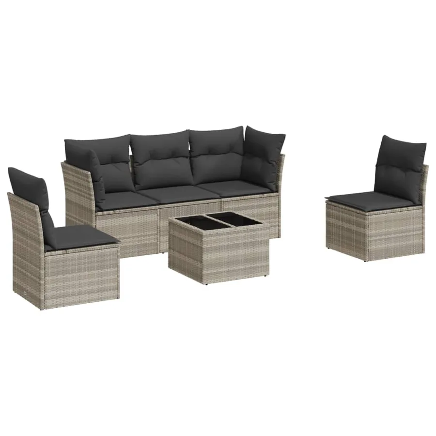 Salon de jardin 6 pcs avec coussins gris clair résine tressée - 2